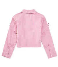 GB Big Girls Long Sleeve Wide Stripe Bow Button Up Shirt