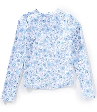 GB Big Girls Long Sleeve Tie Back Floral/Seashells Rashguard