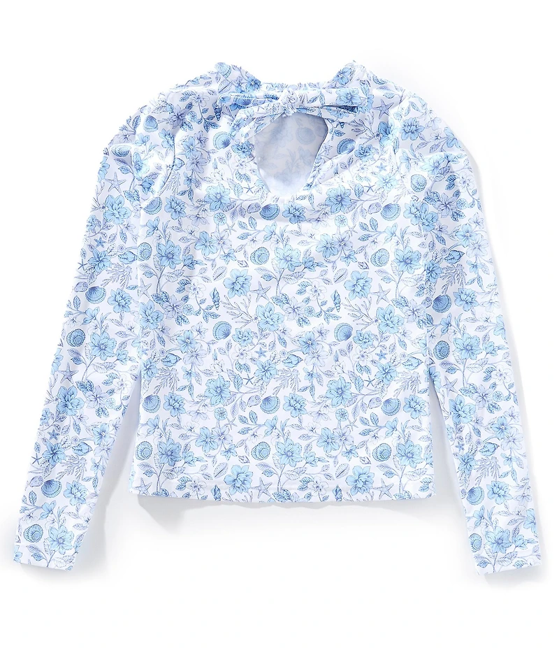 GB Big Girls Long Sleeve Tie Back Floral/Seashells Rashguard