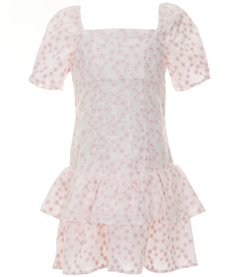 GB Big Girls Mini Embroidered Tiered Floral Lace Dress
