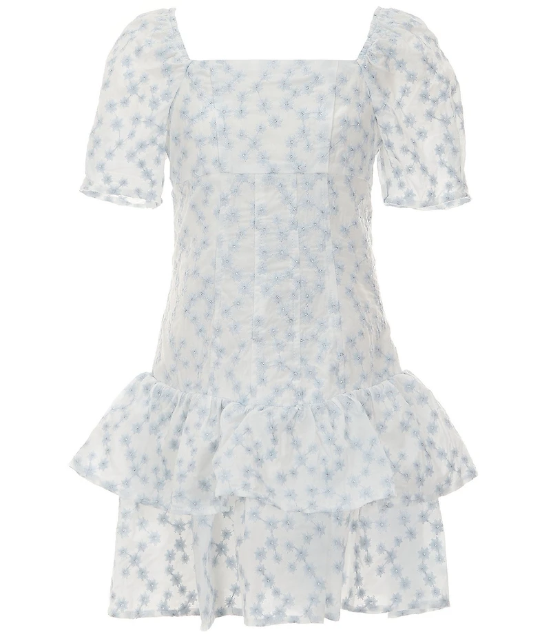 GB Big Girls Mini Embroidered Tiered Floral Lace Dress
