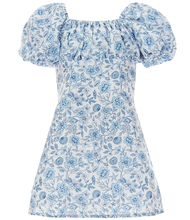 GB Big Girls Mini Floral Print Puff-Sleeve Empire Waist Dress