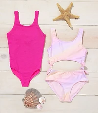 GB Big Girls Ombre Printed Cut Out One-Piece Swimsuit
