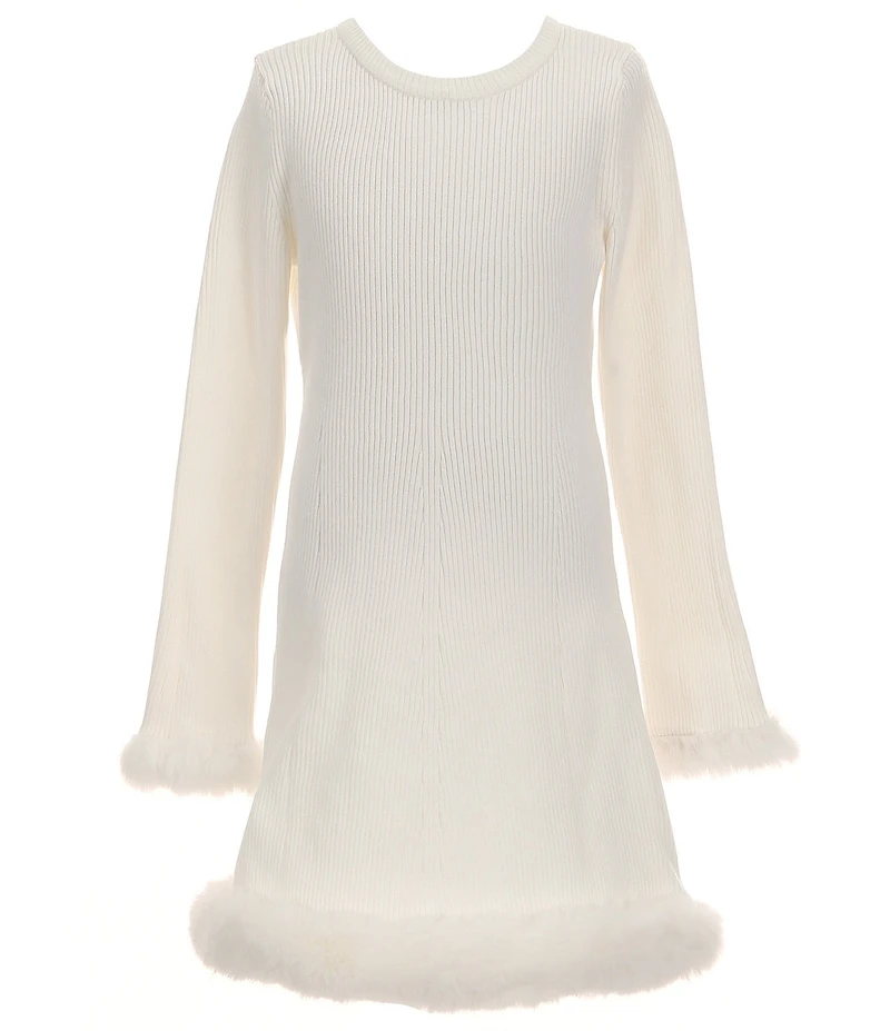 GB Big Girls Puff Sleeve Faux Fur Trim Dress