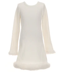 GB Big Girls Puff Sleeve Faux Fur Trim Dress