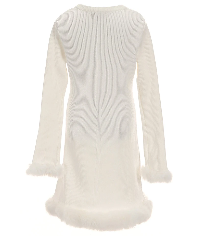 GB Big Girls Puff Sleeve Faux Fur Trim Dress