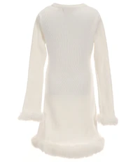 GB Big Girls Puff Sleeve Faux Fur Trim Dress