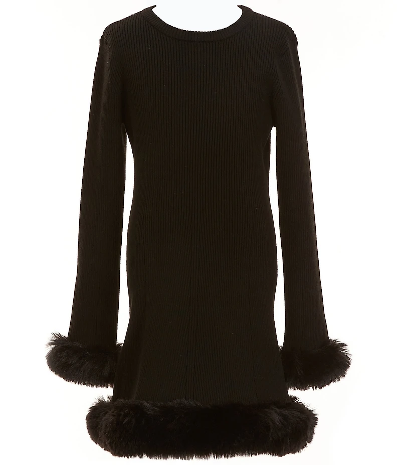 GB Big Girls Puff Sleeve Faux Fur Trim Dress