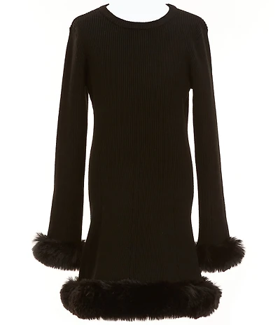 GB Big Girls Puff Sleeve Faux Fur Trim Dress