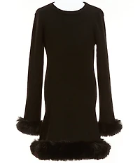 GB Big Girls Puff Sleeve Faux Fur Trim Dress