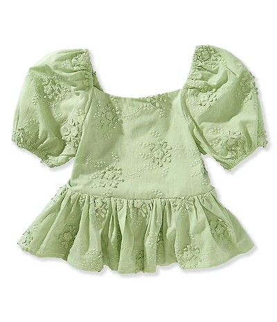 GB Big Girls Short Sleeve Woven Babydoll Floral Embroidered Top
