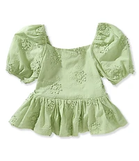 GB Big Girls Short Sleeve Woven Babydoll Floral Embroidered Top