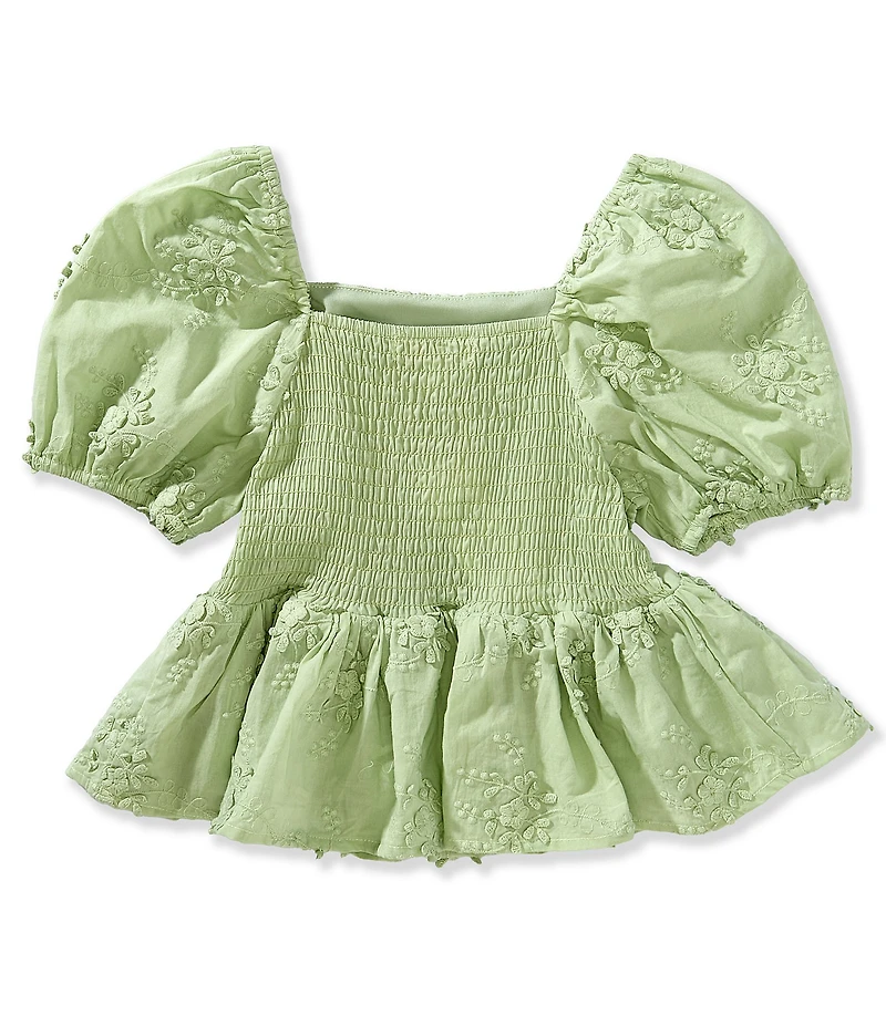 GB Big Girls Short Sleeve Woven Babydoll Floral Embroidered Top