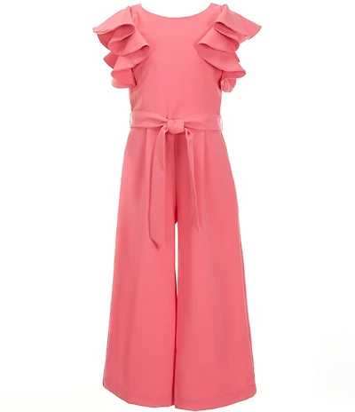 GB Big Girls Tie Front Tiered Ruffle Sleeve Jumpsuit
