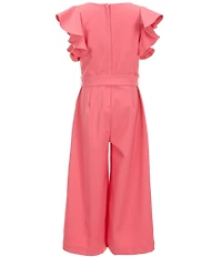 GB Big Girls Tie Front Tiered Ruffle Sleeve Jumpsuit