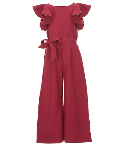 GB Big Girls Tie Front Tiered Ruffle Sleeve Jumpsuit
