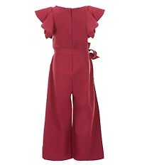 GB Big Girls Tie Front Tiered Ruffle Sleeve Jumpsuit