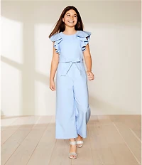 GB Big Girls Tie Front Tiered Ruffle Sleeve Jumpsuit