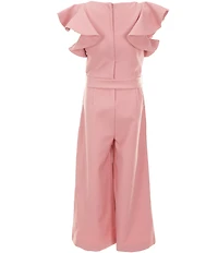 GB Big Girls Tie Front Tiered Ruffle Sleeve Jumpsuit