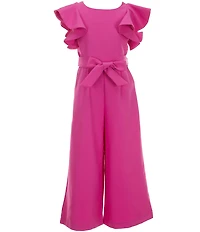 GB Big Girls Tie Front Tiered Ruffle Sleeve Jumpsuit