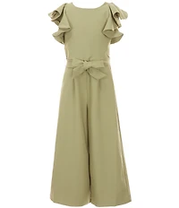GB Big Girls Tie Front Tiered Ruffle Sleeve Jumpsuit
