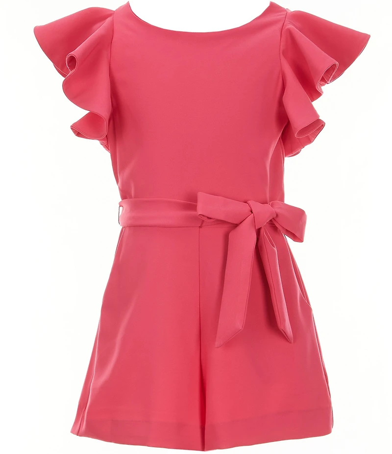 GB Big Girls Solid Tiered Ruffle Sleeve Tie Front Romper