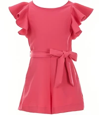 GB Big Girls Solid Tiered Ruffle Sleeve Tie Front Romper