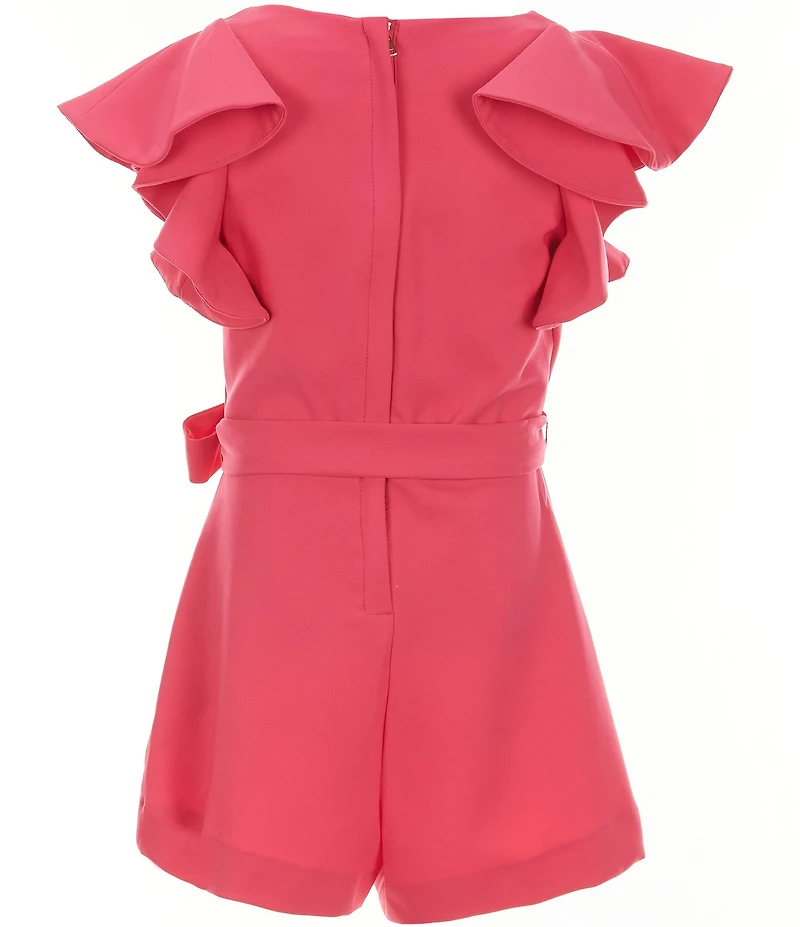 GB Big Girls Solid Tiered Ruffle Sleeve Tie Front Romper
