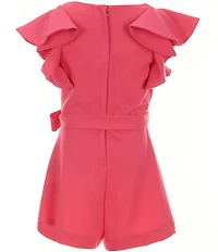 GB Big Girls Solid Tiered Ruffle Sleeve Tie Front Romper