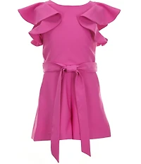 GB Big Girls Solid Tiered Ruffle Sleeve Tie Front Romper