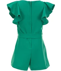 GB Big Girls Solid Tiered Ruffle Sleeve Tie Front Romper