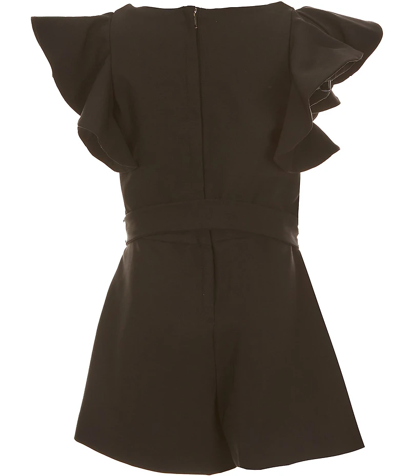 GB Big Girls Solid Tiered Ruffle Sleeve Tie Front Romper
