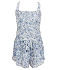 GB Big Girls Active Seashells In Bloom Print Square Neck Sleeveless Flippy Romper
