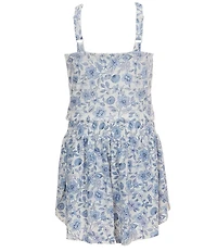 GB Big Girls Active Seashells In Bloom Print Square Neck Sleeveless Flippy Romper