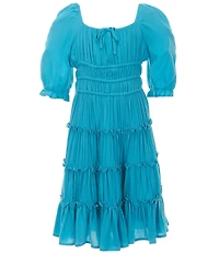GB Big Girls Americana Short Puff Sleeve Square Neck Cupcake Tiered Mini Dress