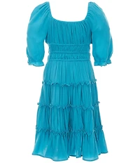 GB Big Girls Americana Short Puff Sleeve Square Neck Cupcake Tiered Mini Dress