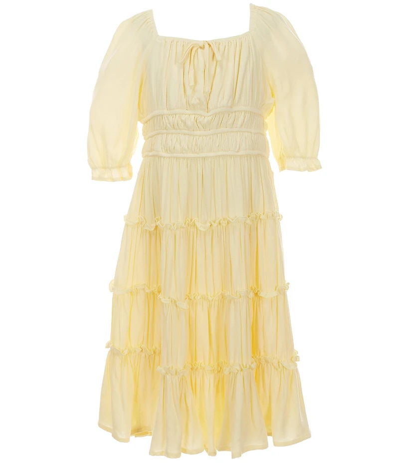 GB Big Girls Americana Short Puff Sleeve Square Neck Cupcake Tiered Mini Dress