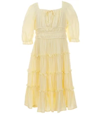GB Big Girls Americana Short Puff Sleeve Square Neck Cupcake Tiered Mini Dress