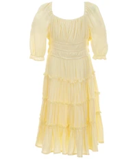 GB Big Girls Americana Short Puff Sleeve Square Neck Cupcake Tiered Mini Dress
