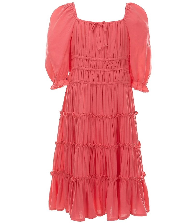 GB Big Girls Americana Short Puff Sleeve Square Neck Cupcake Tiered Mini Dress