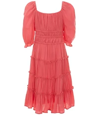 GB Big Girls Americana Short Puff Sleeve Square Neck Cupcake Tiered Mini Dress