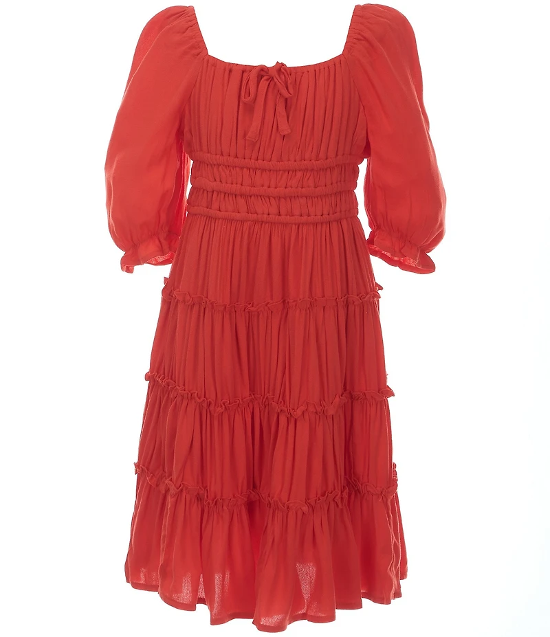 GB Big Girls Americana Short Puff Sleeve Square Neck Cupcake Tiered Mini Dress
