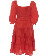 GB Big Girls Americana Short Puff Sleeve Square Neck Cupcake Tiered Mini Dress