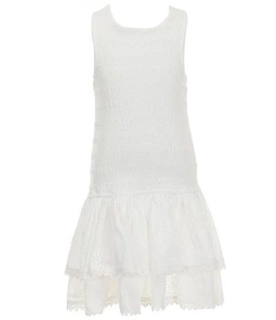 GB Big Girls Boat Neck Sleeveless Smocked Ruffle Drop Waist Dress