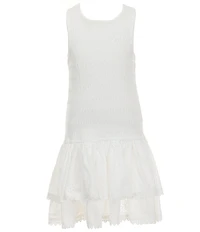 GB Big Girls Boat Neck Sleeveless Smocked Ruffle Drop Waist Dress