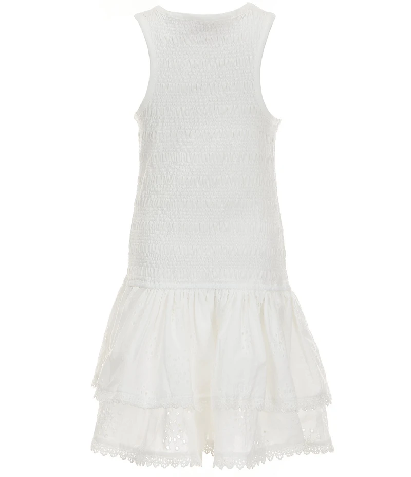 GB Big Girls Boat Neck Sleeveless Smocked Ruffle Drop Waist Dress