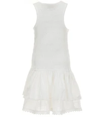 GB Big Girls Boat Neck Sleeveless Smocked Ruffle Drop Waist Dress