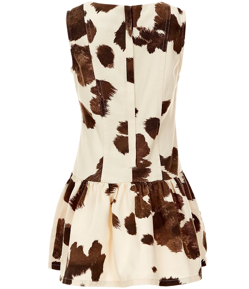 GB Big Girls Cow Print Drop Waist Mini Dress