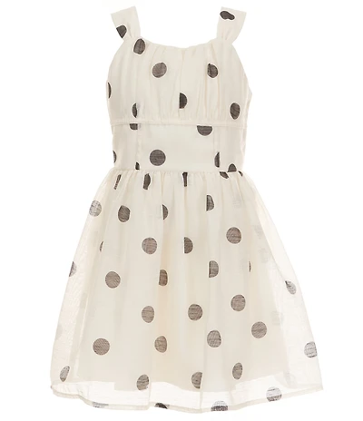 GB Big Girls Dotted Square Neck Sleeveless Faux Corset Dress