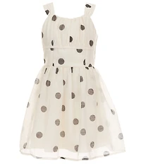 GB Big Girls Dotted Square Neck Sleeveless Faux Corset Dress